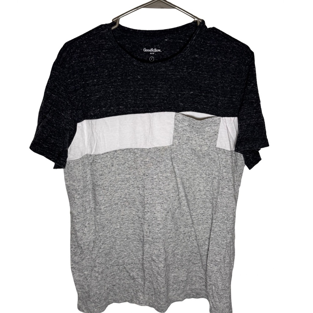 Goodfellow & Co Men’s Colorblock Crewneck Tee — Black, White & Gray Heather